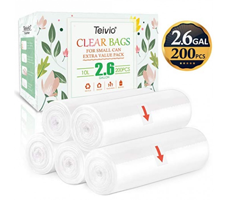 220 Counts Strong Trash Bags Garbage Bags by Teivio for home office kitchen Bin Liners Clear, 0.5 Gallon 